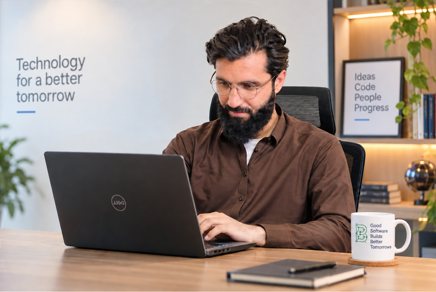 Software professional working on a laptop at a desk